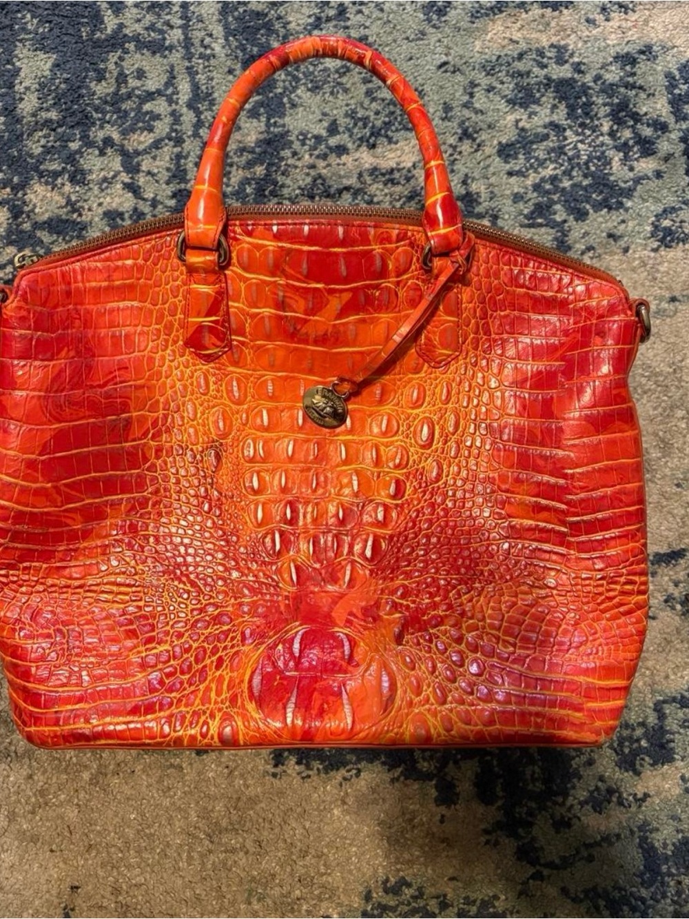 Croc-Embossed Orange Satchel with Gold Charm